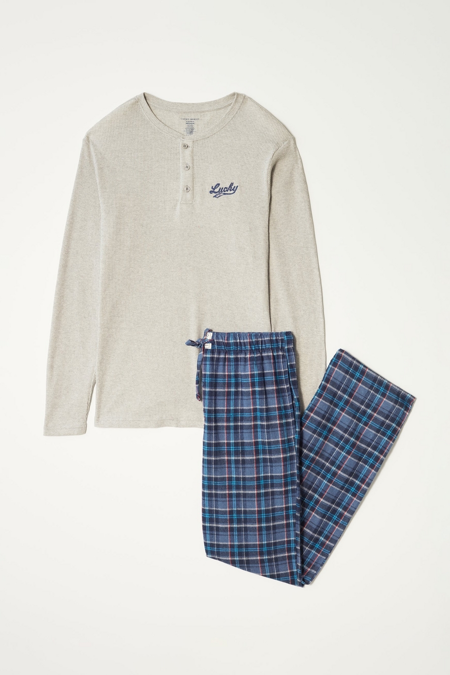 l/s thermal henley & flannel pant giftset